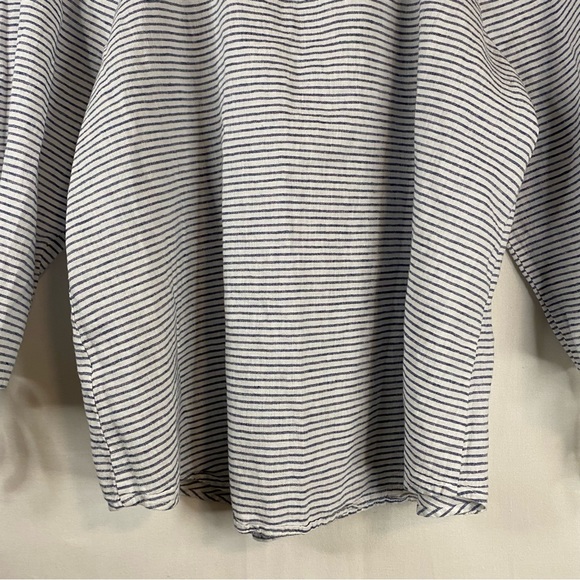 LIZ CLAIBORNE Linen Blend Blue White Pinstripe Boat Neck 3/4 Sleeve Size PL - Picture 8 of 10